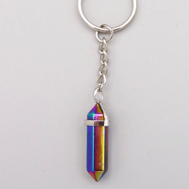 Rainbow Hematite Point Keyring