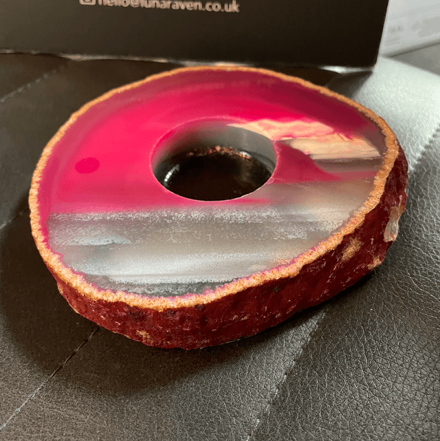 Pink Agate slab tealight holder 