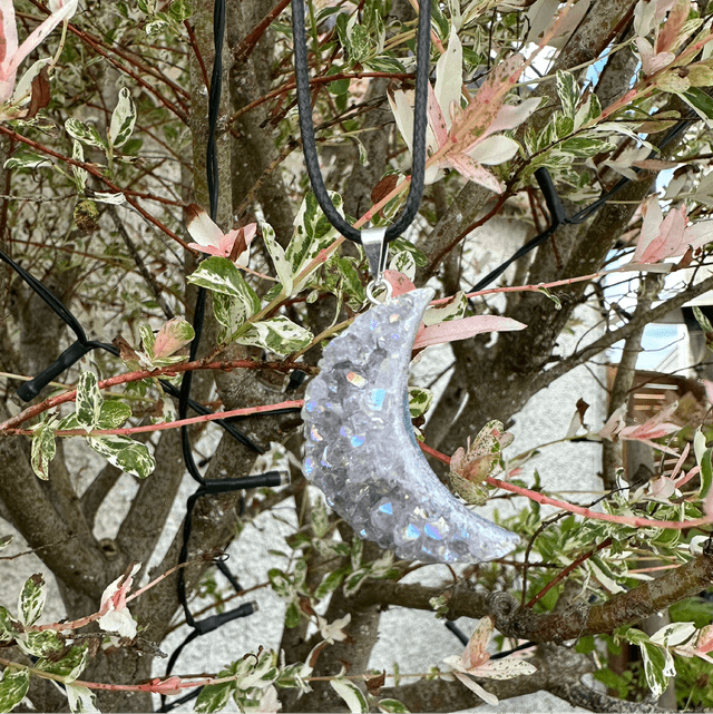 Amethyst Druzy Moon Pendant 