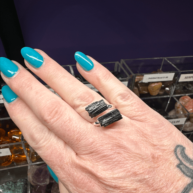 Black Tourmaline Ring Adjustable 